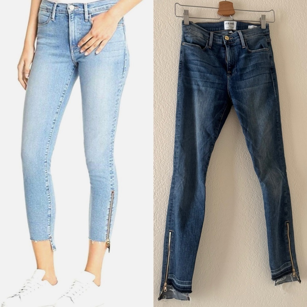 FRAME Le High Skinny zipper ankle jeans